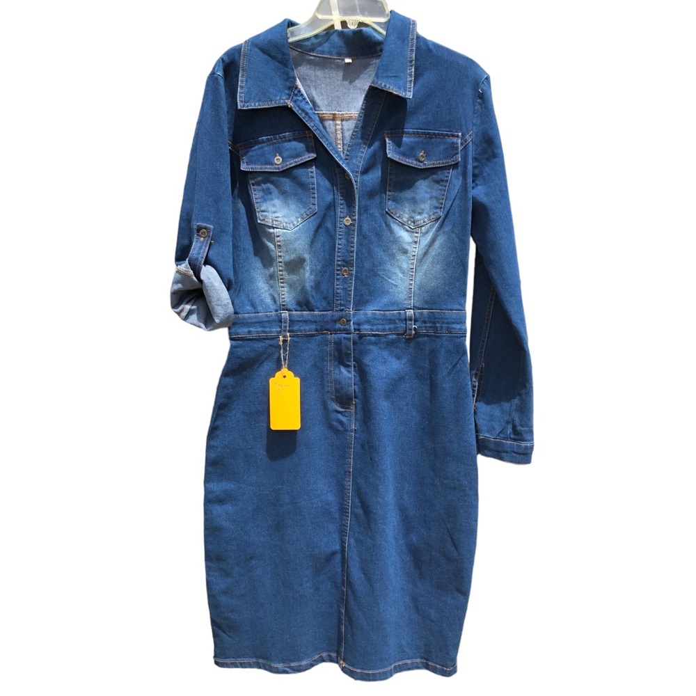 Long Sleeve Denim Button Down Dress (M)